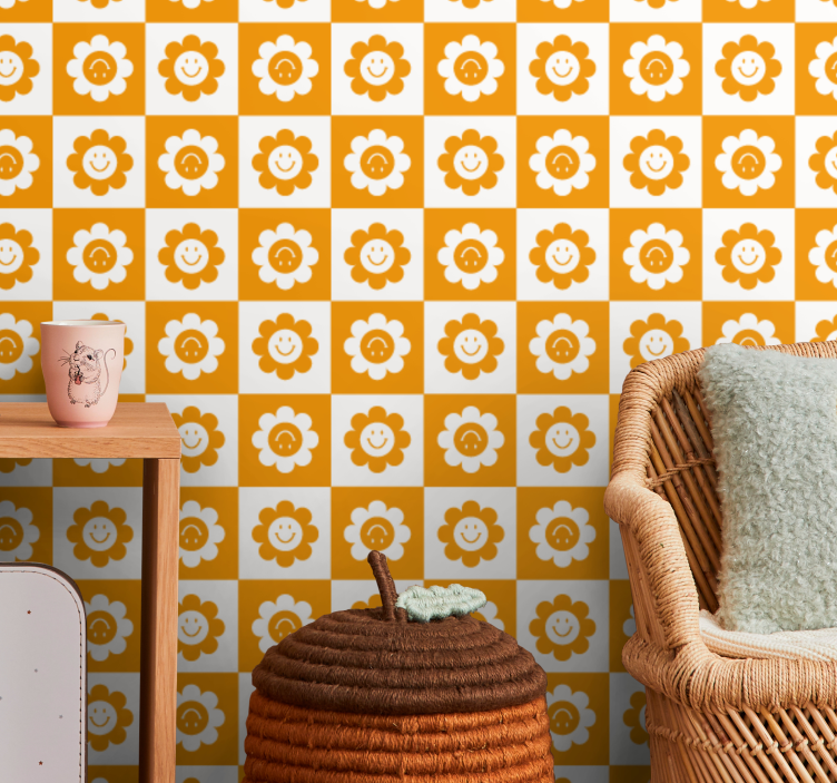 Carta da parati floreale motivo di fiori sorridenti - TenStickers