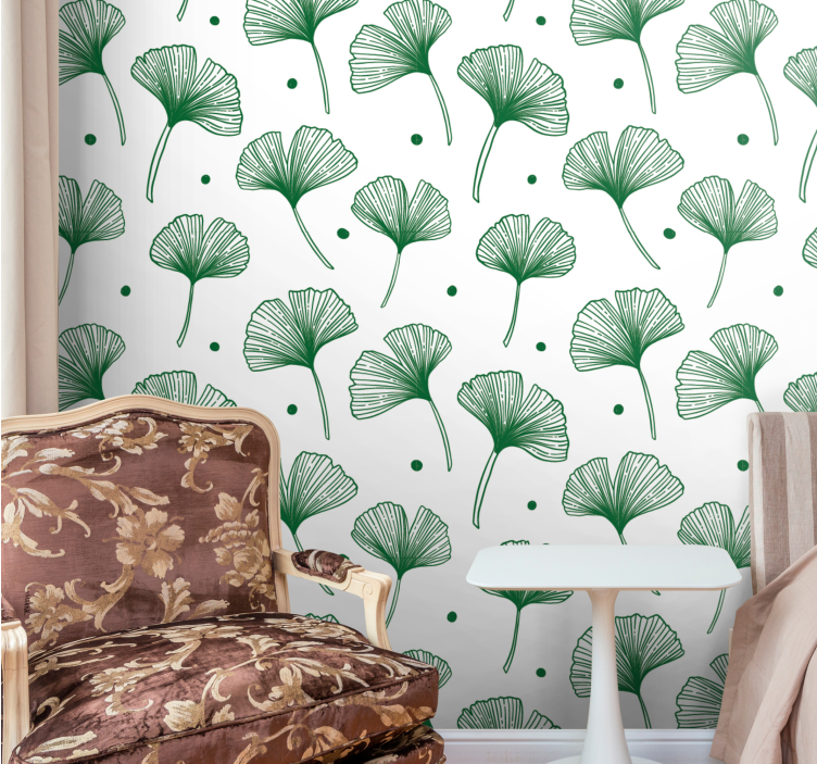 Carta da parati foglie ginkgo verde elegante - TenStickers