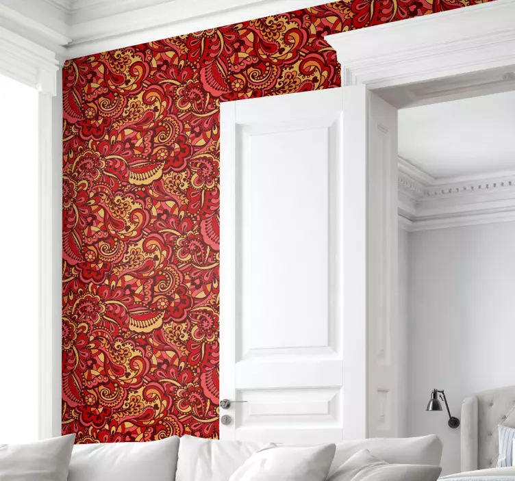 Carta da parati soggiorno forme ornamentali rosse - TenStickers