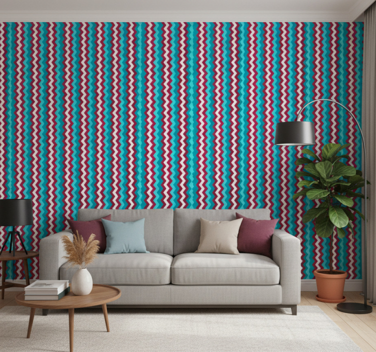 Carta da parati geometrica a zigzag ondulato - TenStickers