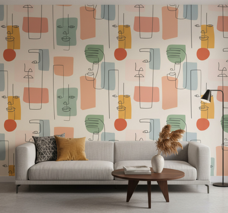 Carta da parati geometrica arte murale minimalista con volti - TenStickers
