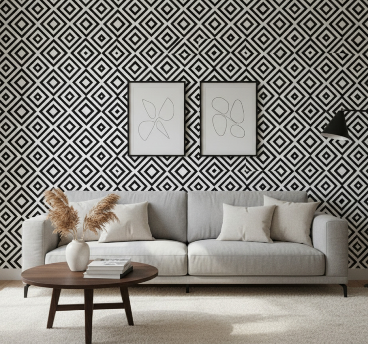 Carta da parati geometrica bianco e nero - TenStickers