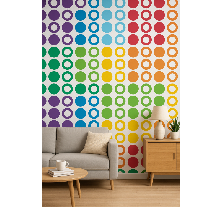 Carta da parati geometrica cerchi dai colori arcobaleno - TenStickers