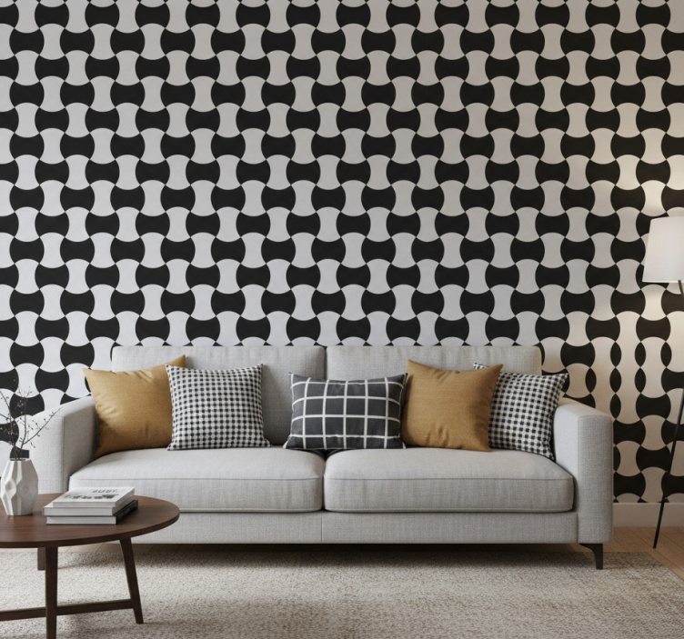 Carta da parati geometrica curve bianche e nere - TenStickers