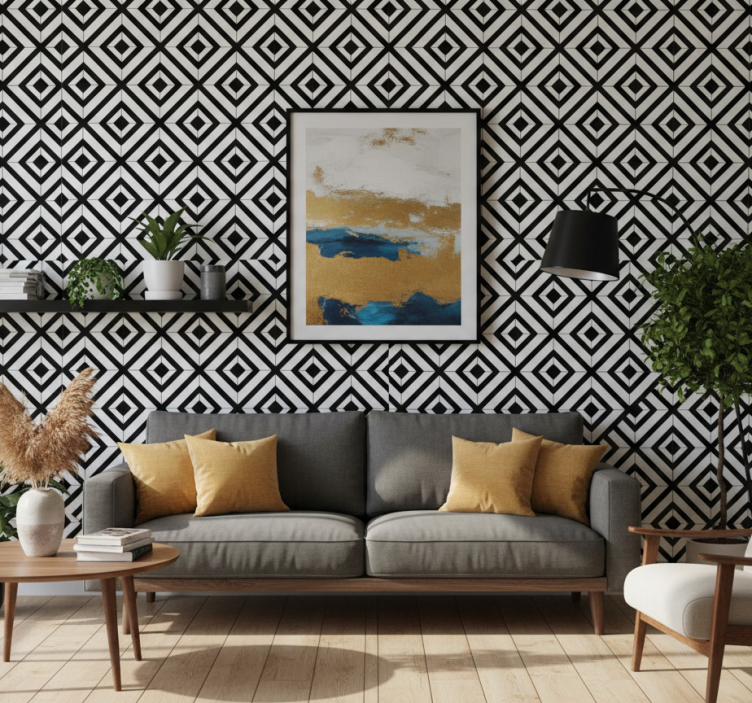 Carta da parati geometrica diamanti bianchi e neri - TenStickers