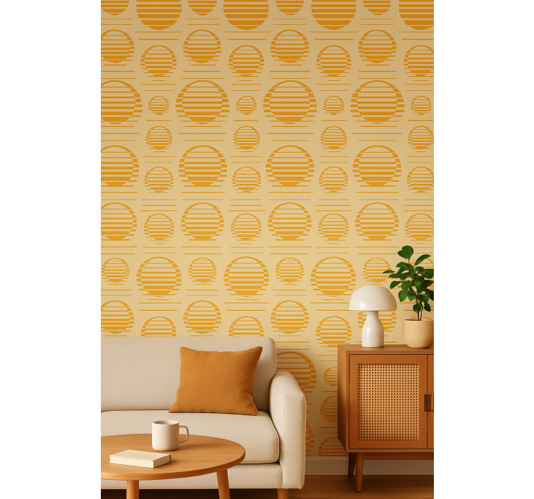 Carta da parati geometrica disegno sole retro laptop - TenStickers