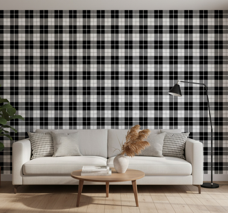 Carta da parati geometrica in bianco e nero a quadri - TenStickers