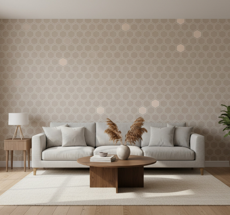 Carta da parati geometrica motivo esagonale beige - TenStickers