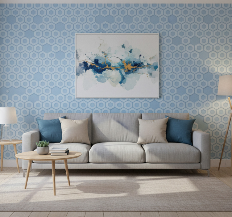 Carta da parati geometrica motivo esagonale blu - TenStickers