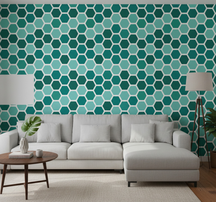 Carta da parati geometrica motivo esagonale verde - TenStickers
