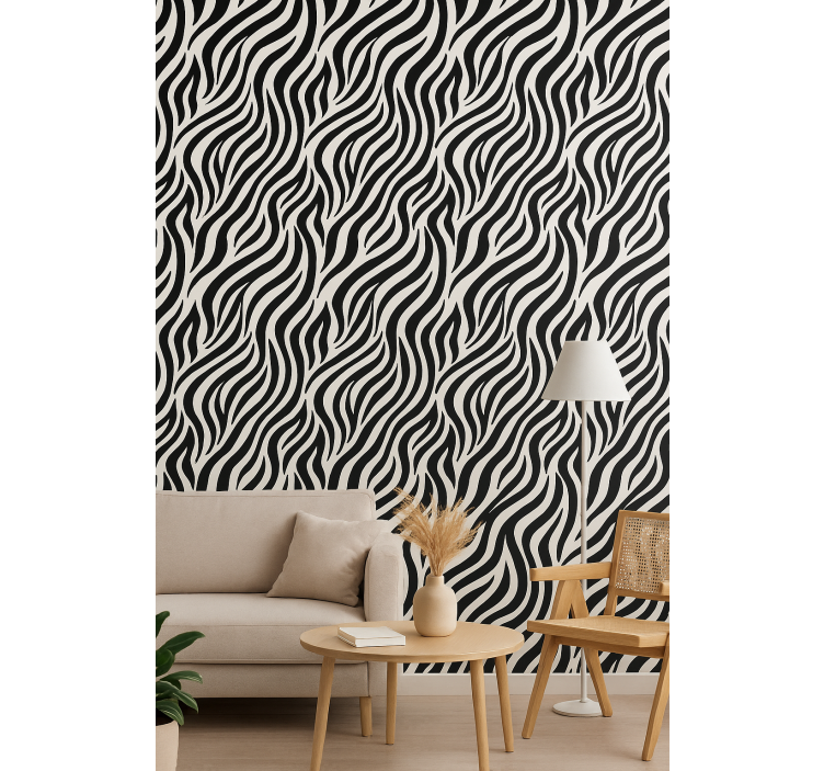 Carta da parati geometrica strisce zebra bianco e nero - TenStickers