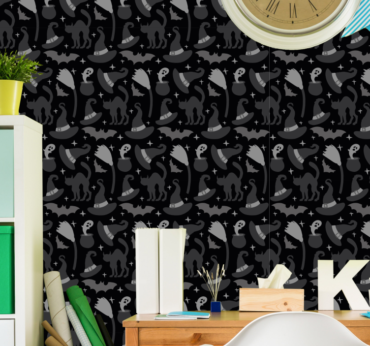 Carta da parati Halloween cappelli delle streghe e fantasmi - TenStickers