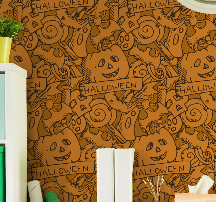 Carta da parati Halloween motivo arancione allegro - TenStickers