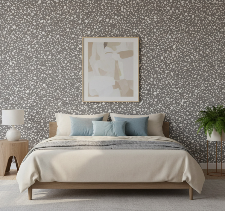 Carta da parati moderna texture terrazzo grigio e bianco - TenStickers