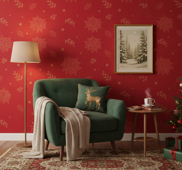 Carta da parati natalizia con fiori vintage - TenStickers