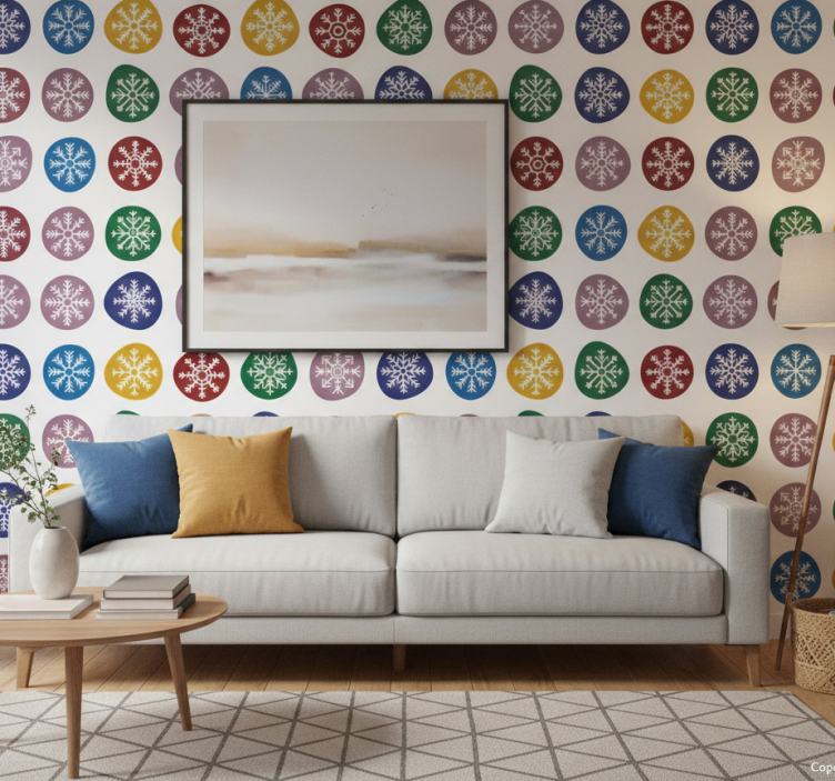 Carta da parati natalizia fiocchi di neve colorati - TenStickers