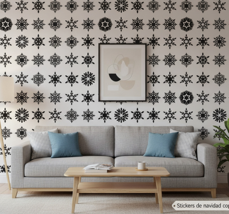 Carta da parati natalizia fiocchi di neve neri - TenStickers