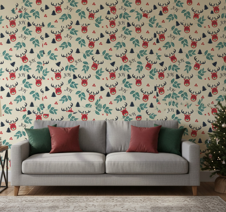 Carta da parati natalizia gioia e renne - TenStickers