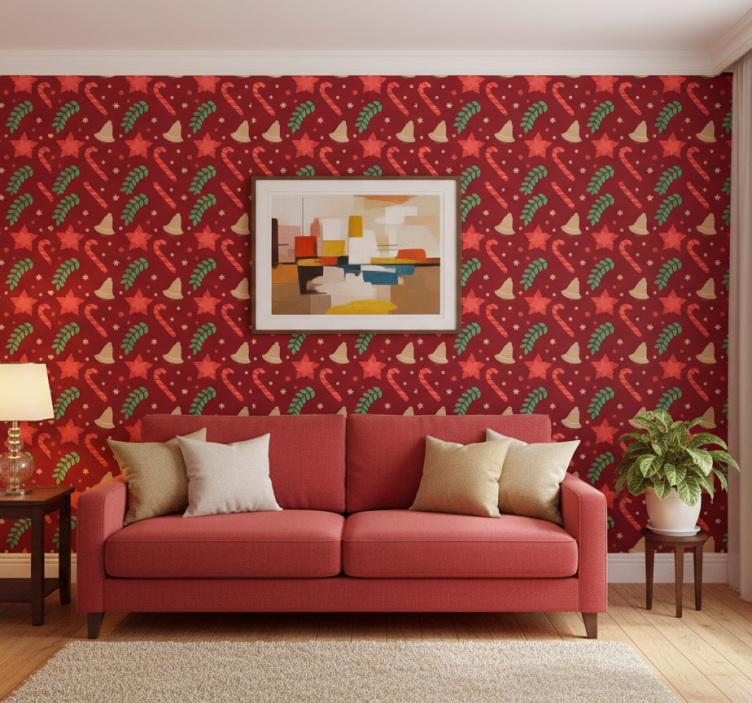 Carta da parati natalizia motivo caramelle di natale - TenStickers