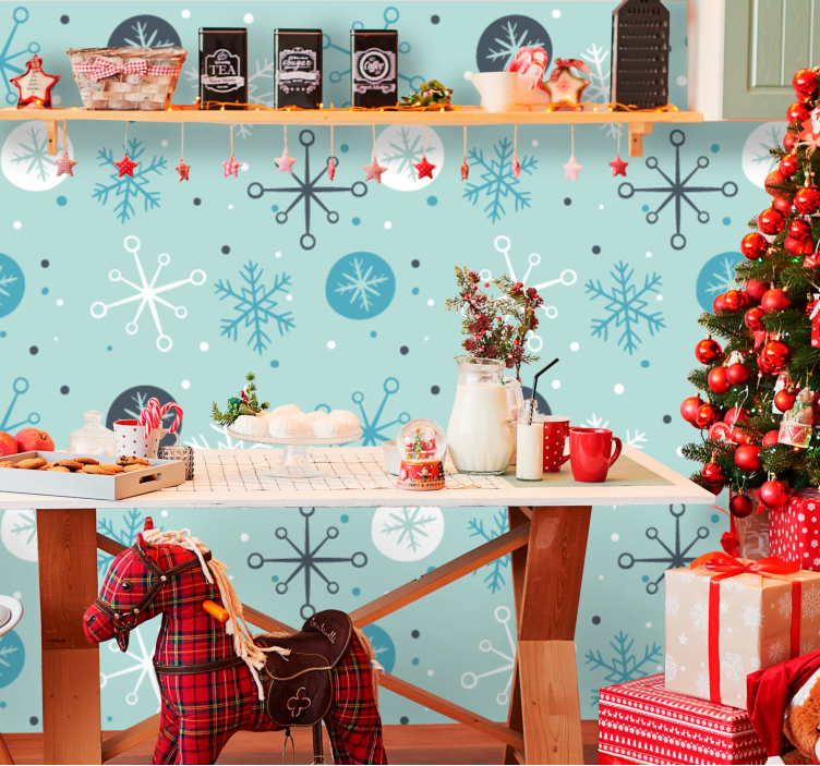 Carta da parati natalizia motivo festivo a fiocco di neve - TenStickers