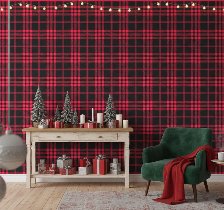 Carta da parati natalizia motivo tartan natale - TenStickers