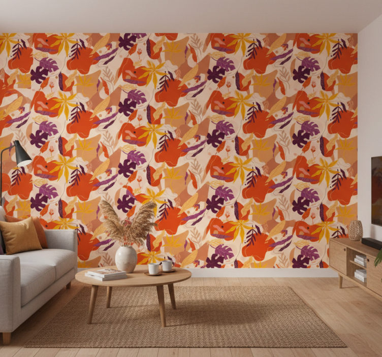 Carta da parati natura foglie astratte colorate - TenStickers