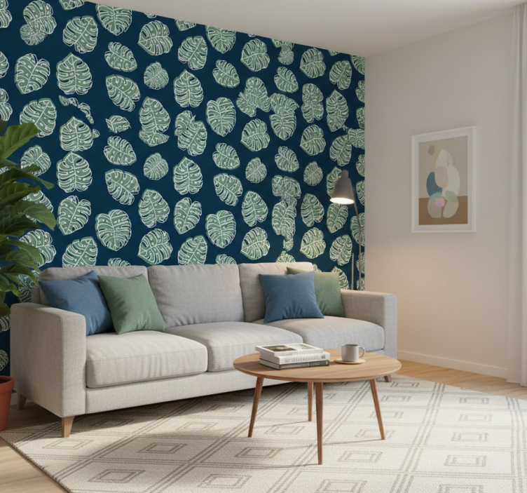 Carta da parati natura monstera deliciosa verde e blu - TenStickers