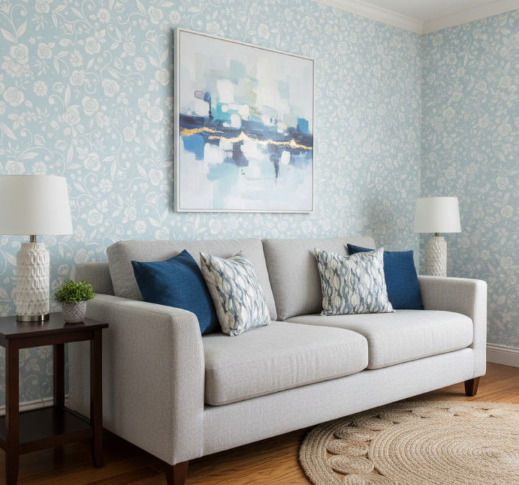 Carta da parati natura ornamento fiore blu - TenStickers