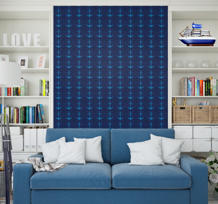 Carta da parati soggiorno ancore blu navy - TenStickers