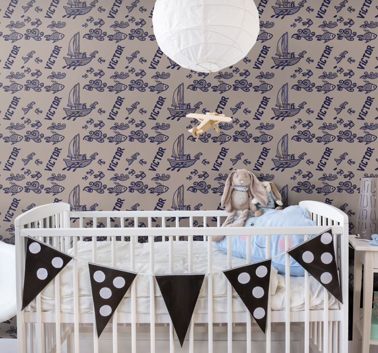 Carta da parati neonato barche a vela con nome - TenStickers