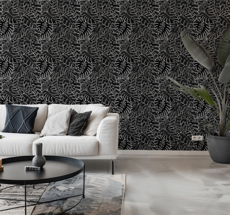 Carta da parati nera foglie grandi - TenStickers