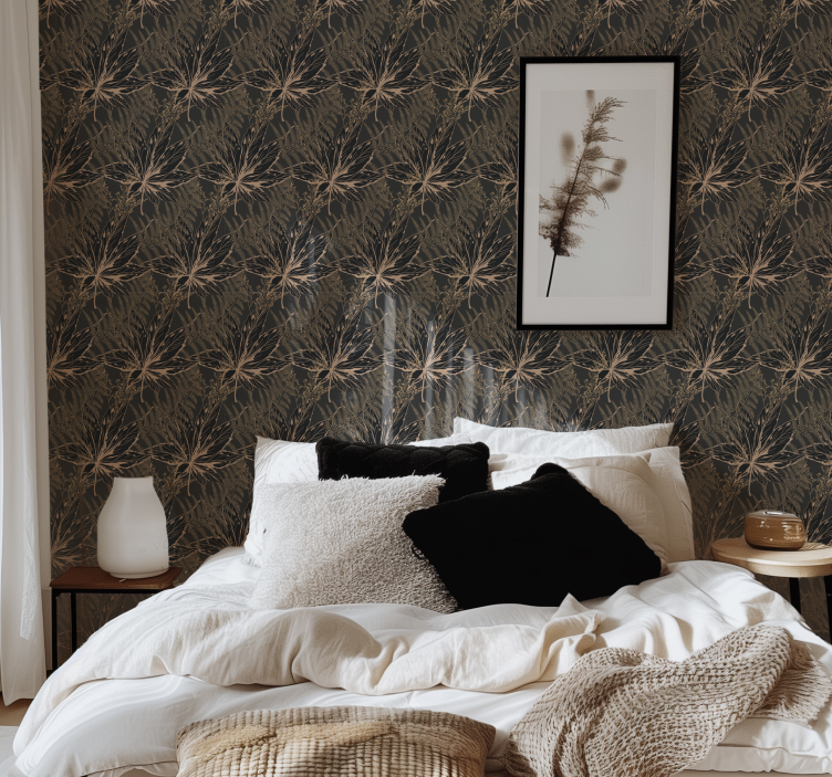 Carta da parati nera grandi foglie dorate - TenStickers
