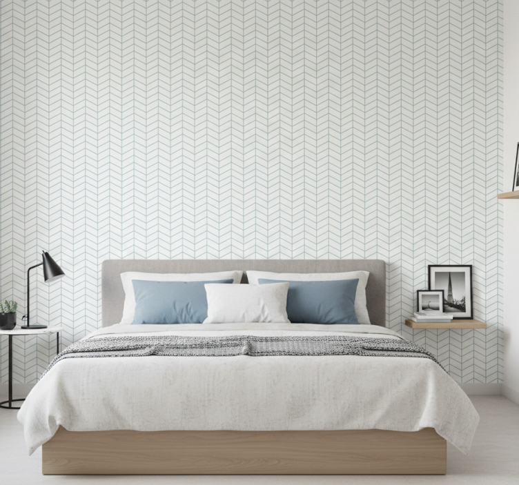 Carta da parati nordica righe zigzag blu su bianco - TenStickers