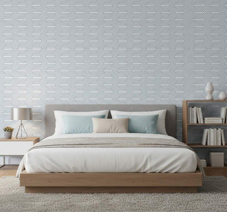 Carta da parati nordica sfondo blu con linee bianche - TenStickers
