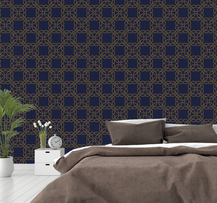 Carta da parati ornamentale eleganza geometrica blu navy - TenStickers