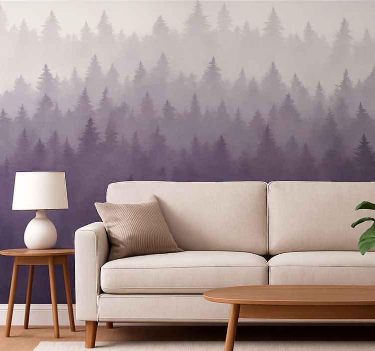 Carta da parati paesaggi foresta della nebbia viola - TenStickers