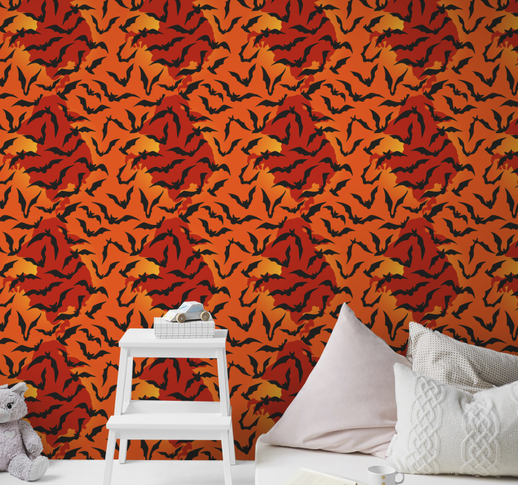 Carta da parati camera da letto Pipistrelli su sfondo rosso e ara - TenStickers