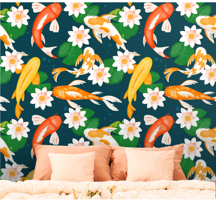 Carta da parati pesci flora dello stagno koi - TenStickers