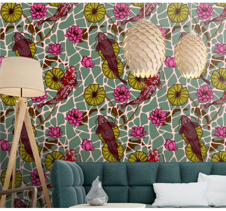 Carta da parati pesci motivo dello stagno koi - TenStickers