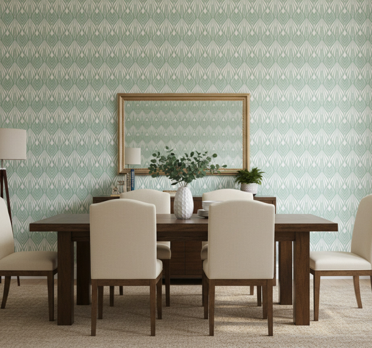 Carta da parati sala da pranzo foglie stilizzate verdi - TenStickers