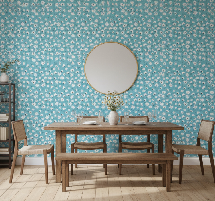 Carta da parati sala da pranzo motivo floreale margherita - TenStickers