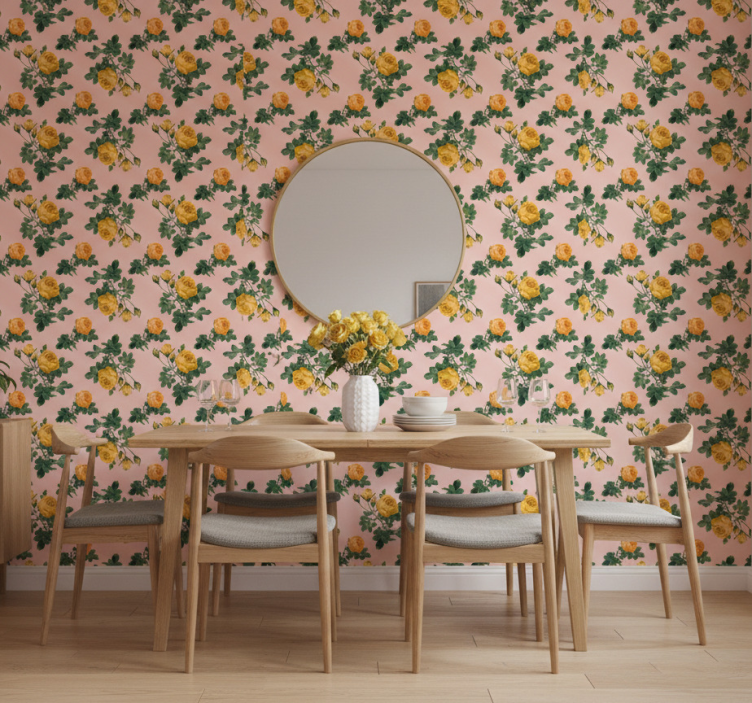 Carta da parati sala da pranzo motivo rose gialle - TenStickers
