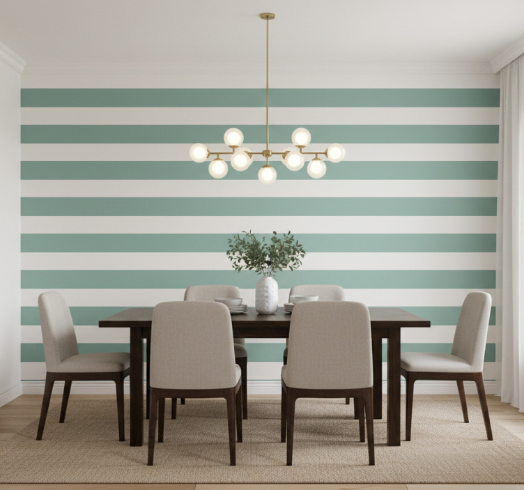 Carta da parati sala da pranzo righe verde teal - TenStickers