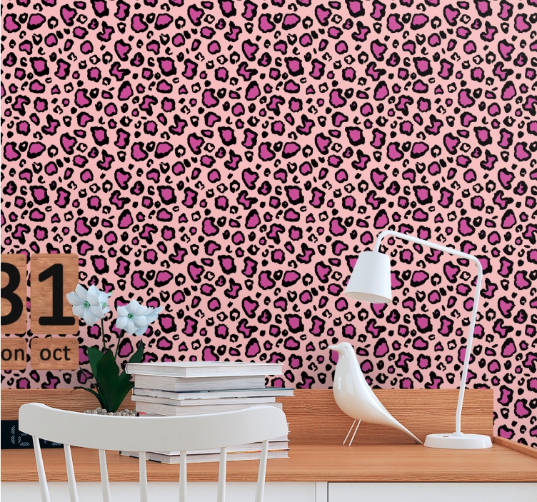 Carta da parati soggiorno Imitazione leopardo classico rosa e ner - TenStickers