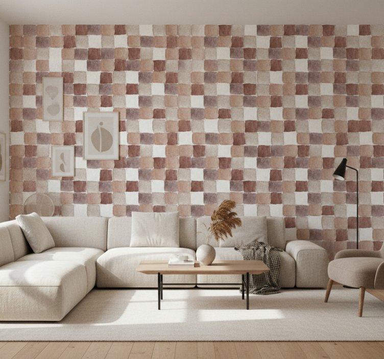 Carta da parati soggiorno acquerello tonalità terra - TenStickers