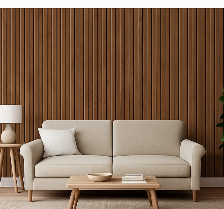 Carta da parati soggiorno assi di legno marroni verticali - TenStickers