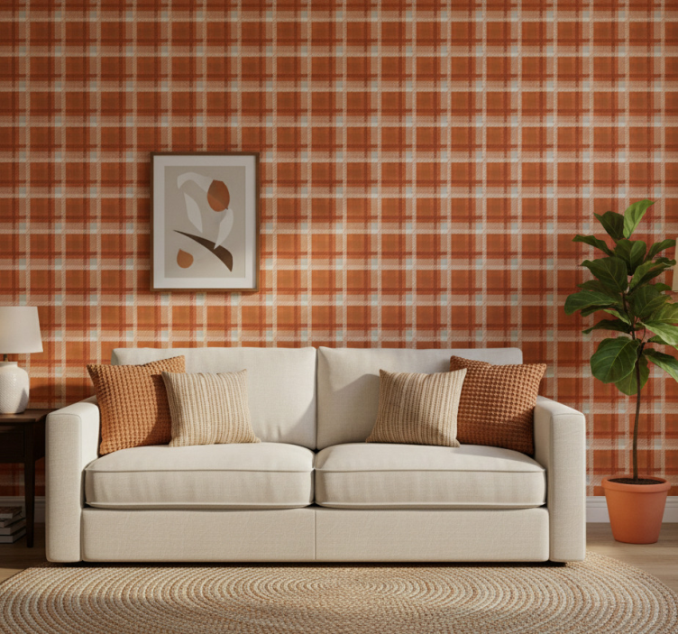 Carta da parati soggiorno calore a motivi scozzesi - TenStickers