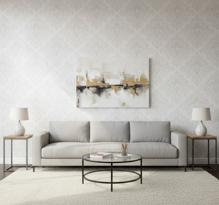 Carta da parati soggiorno damascato bianco classico - TenStickers