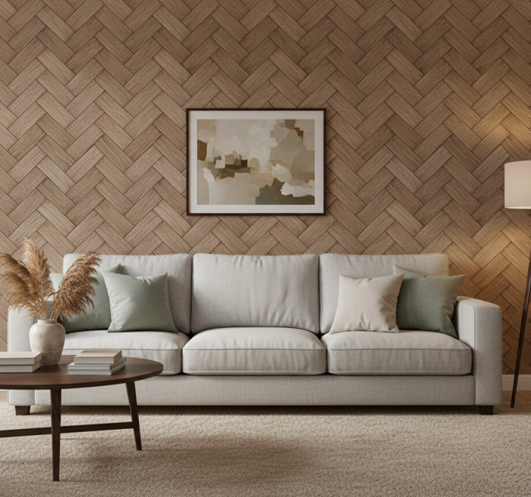 Carta da parati soggiorno effetto legno intrecciato - TenStickers