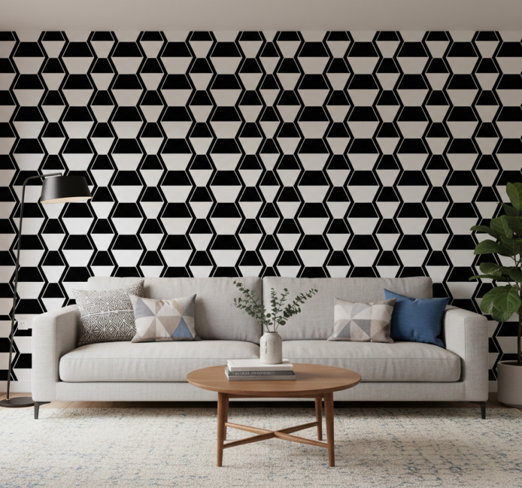 Carta da parati soggiorno esagoni bianchi e neri stile cosmopolit - TenStickers